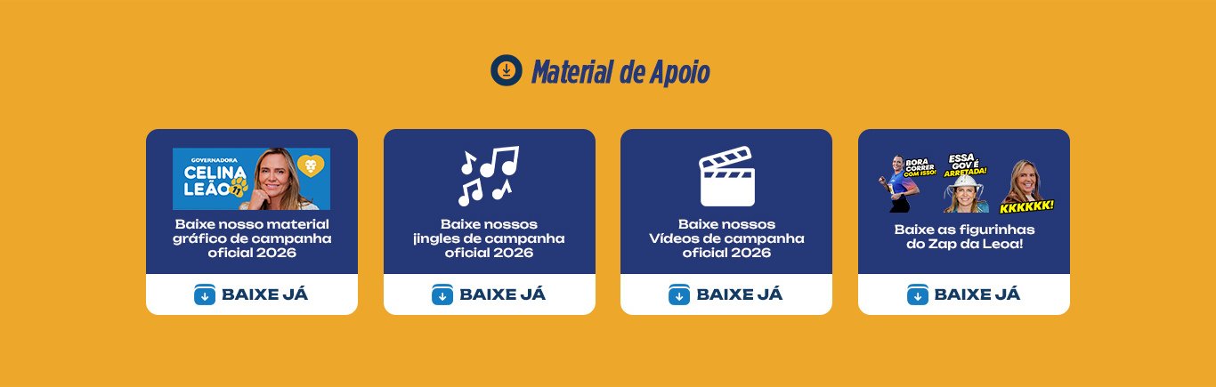 Seção Material de Apoio com material gráfico, jingles, vídeos e figurinhas de campanha para baixar.